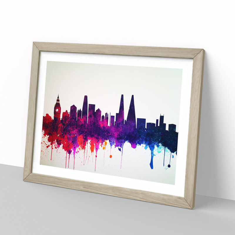 Colourful London Skyline Vol.4 Abstract - Painting, 34cm H x 46cm W x 2cm D, Oak Framed