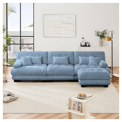 Canapé modulaire en L surdimensionné en chenille bleue avec repose-pieds convertible pour salon