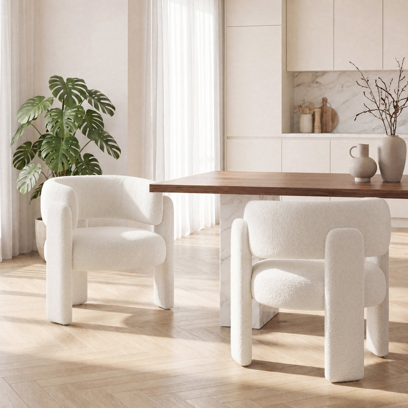 Fauteuil de salle à manger rembourré en velours de 33 po de largeur, Crème Boucle