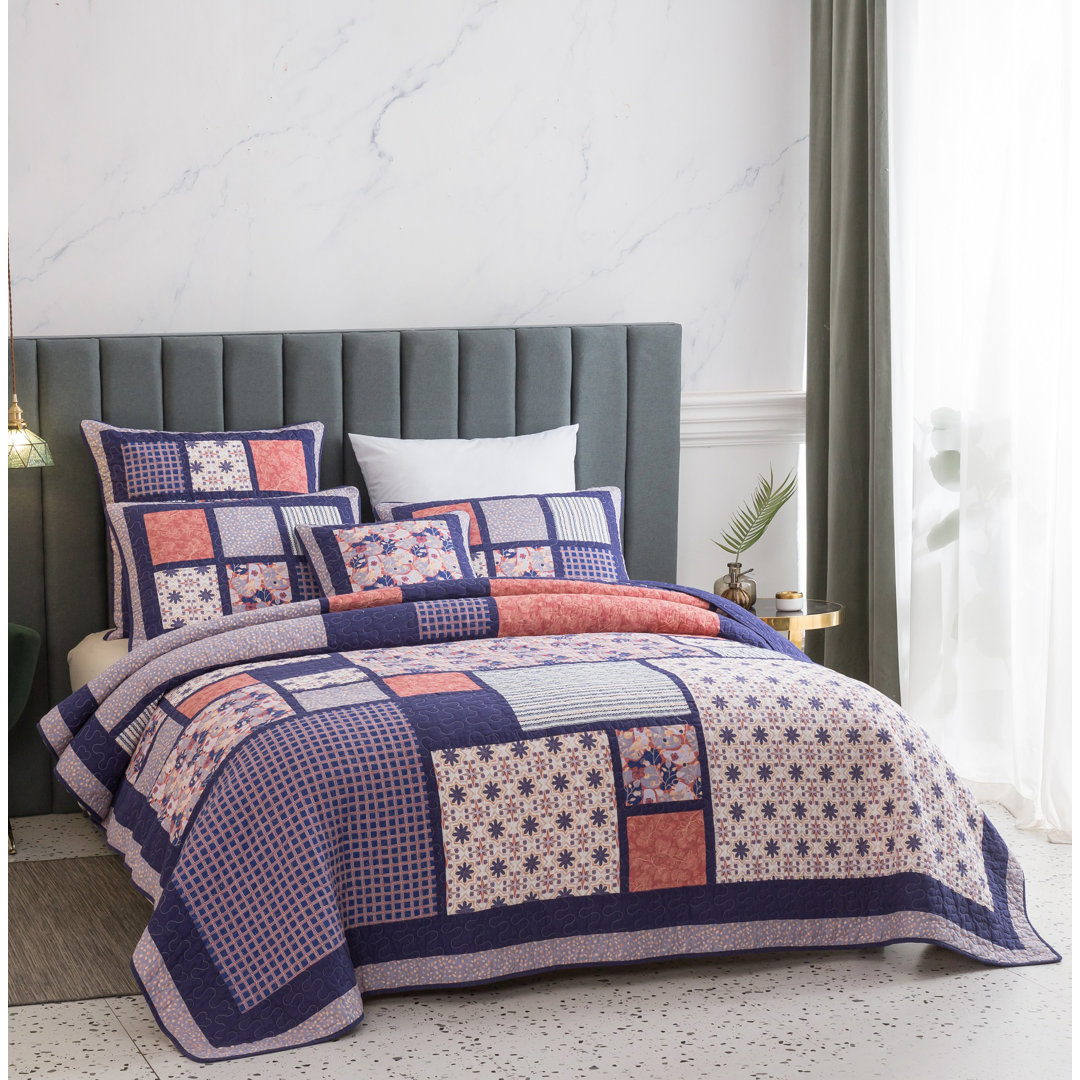 Purple Patchwork Quilt Bedspread Set – Modern Geometric Design 100% Cotton DaDa Bedding 