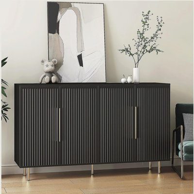 Buffet moderne avec rangement, grand buffet cannelé avec tablettes réglables, crédence, console d'appoint