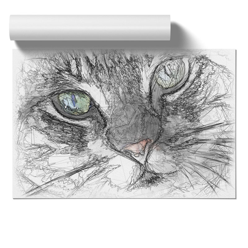 Portrait of a Cat Sketch - Frameless Print, 30cm H x 42cm W x 0.1cm D
