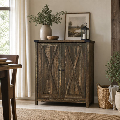 Armoire à chaussures de style campagnard de 31,5 pouces avec portes à charnières souples à deux portes, cadres latéraux renforcés, tablettes réglables pour 15 paires de chaussures