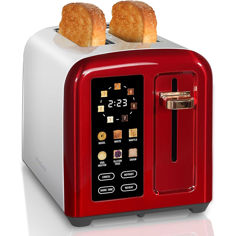 Toaster 2 Slice, Stainless Toaster Lcd Display&Touch Button, 50% Faster Heating Speed, 1.4'' Wide Slots Toaster, 4 Basic+More Timer Functions, Removable Crumb Tray, 1350W