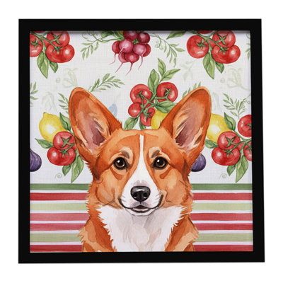 Red Cardigan Welsh Corgi Vegetables Framed Metal Print