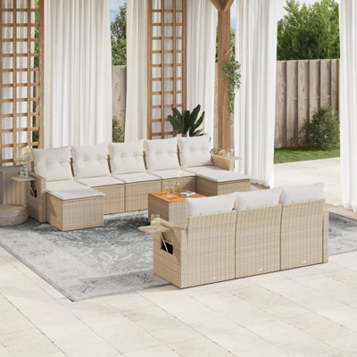  Ensemble de canapé de jardin en rotin PE beige, acier thermolaqué, bois d'acacia