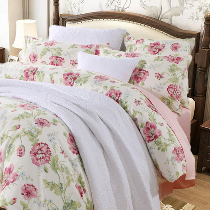 Ensemble de housse de couette à motif floral pastel et rose pastel de luxe Lissther (3 pièces), Très grand lit, Pink/Beige