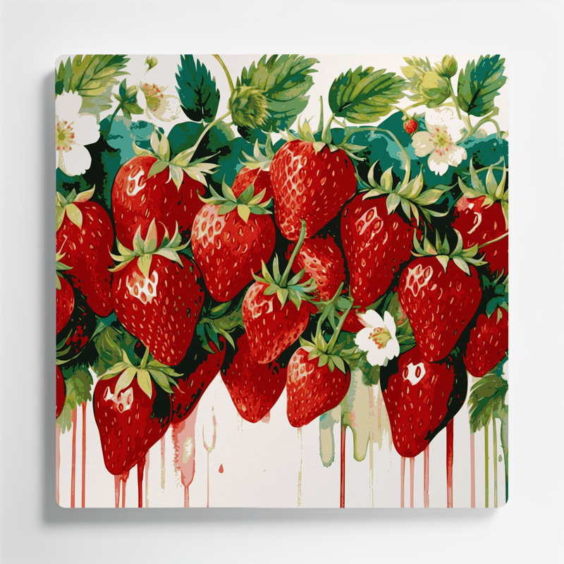 Fruit, fraise, art mural en métal beige, H 32 po x l 32 po