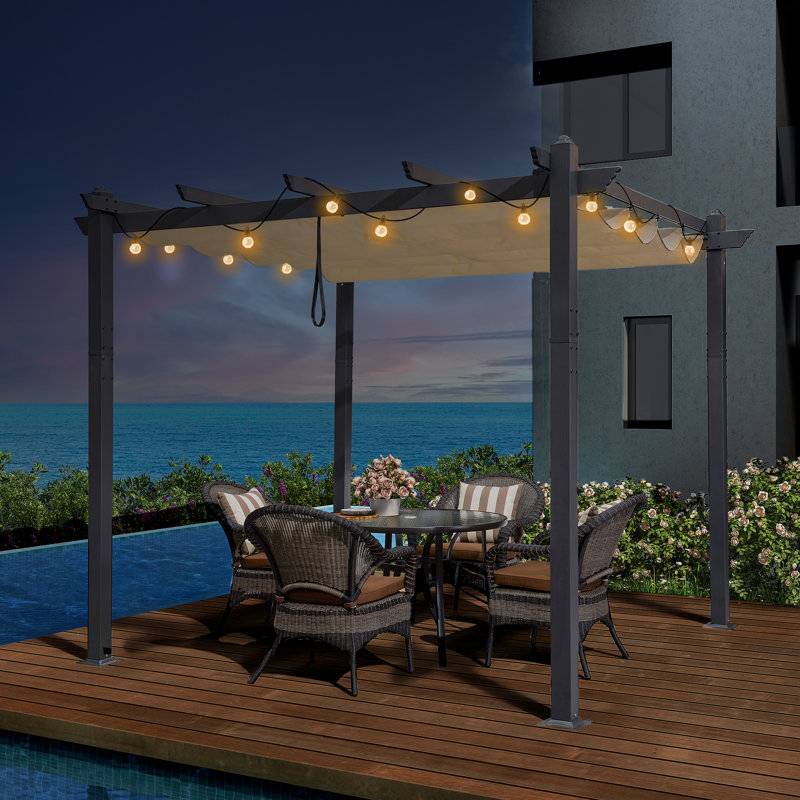 Aluminium Pergola with Canopy, 10 ' W x 10', Khaki, Gray