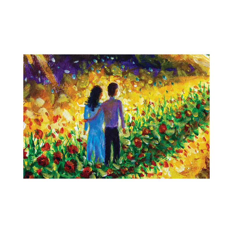 Couple In Love, Family, Boyfriend And Girlfriend Walk Flower Road In Cosmos To Their Dream by Valery Rybakow - Wrapped Canvas Gallery-Wrapped Canvas Giclée
