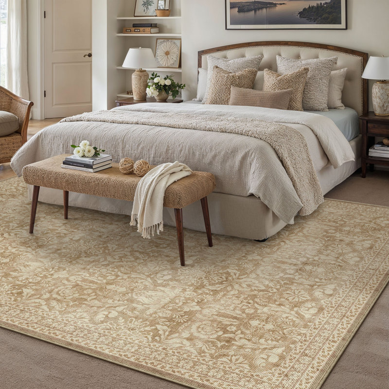 Lares Machine Washable Vintage Area Rug With Non-Slip Backing, Rectangle 6' x 9'