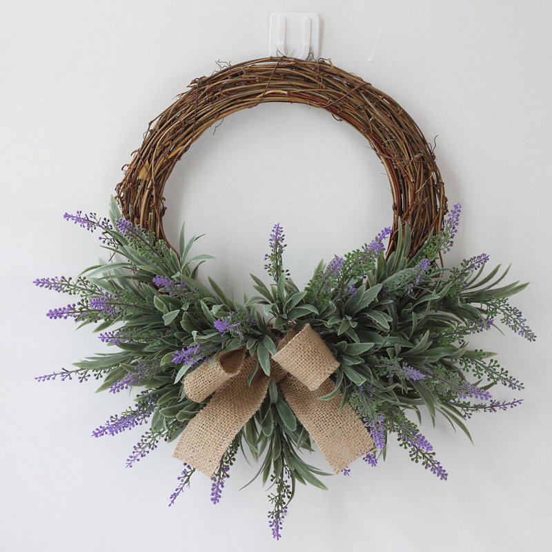 Petite couronne de lavande artificielle pour mur et fenêtre 10 pouces