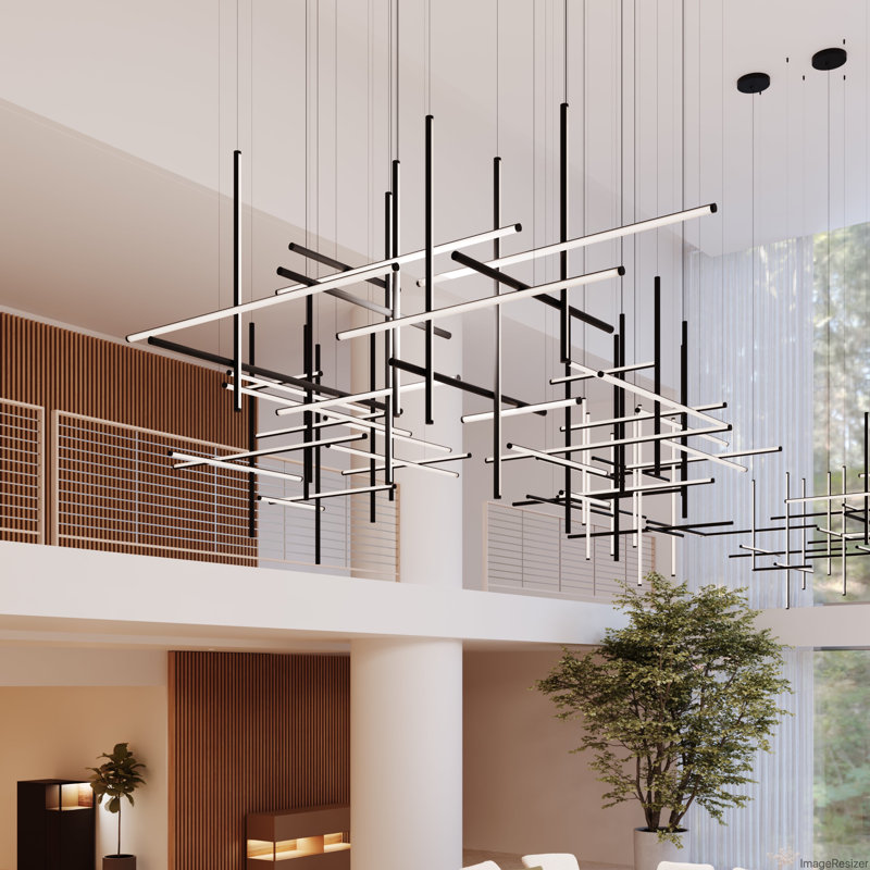 Labyrinth Dimmable LED Geometric Chandelier, Satin Black