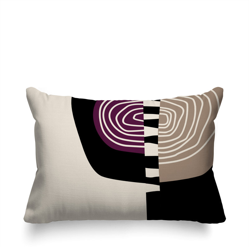 Oreiller rectangulaire réversible intérieur / extérieur Marti, 18"H x 25"W, Mauve / noir / blanc cassé