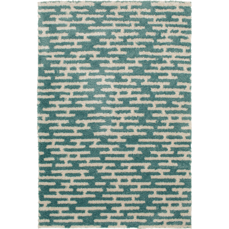 Tapis bleu / crème à tissage mécanique abstrait Golbus, Rectangle 5 pi x 7 pi 3 po