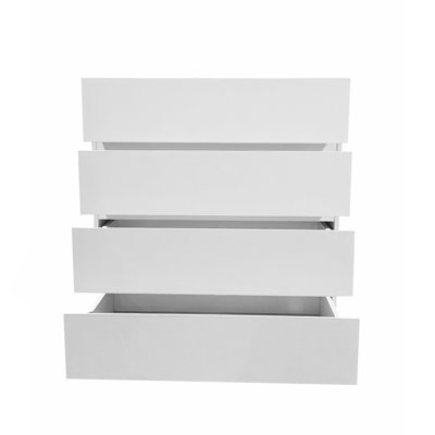 4 Drawer White Dresser, Handle-Free Modern Storage Chest with Solid Natural Wood Legs, Minimalist Drawer Cabinet for Bedroom Living Room, Simple to In