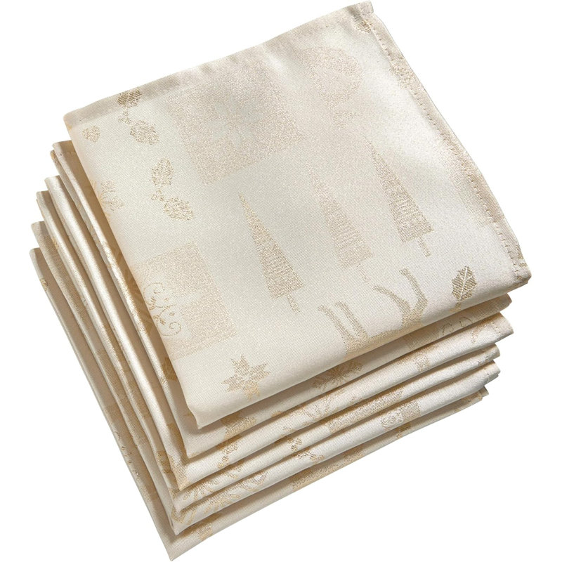 Anadi Metallic Christmas Theme Pack of 6 Napkins, Cream