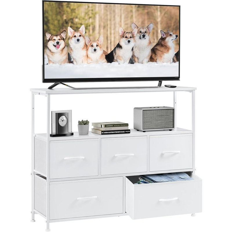Commode pour centre de divertissement avec 5 tiroirs en tissu