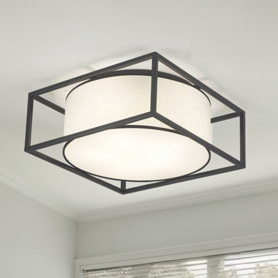 Semi Flush Mount Ceiling Light Fixture, 5-Light Fabric Drum Shade Ceiling Light With Black Metal Frame, Entryway Light Fixtures, Close To Ceiling Light For Bedroom, Living Room, Kitchen, Hallway