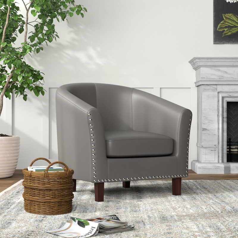 Faux Leather Barrel Chair, Grey