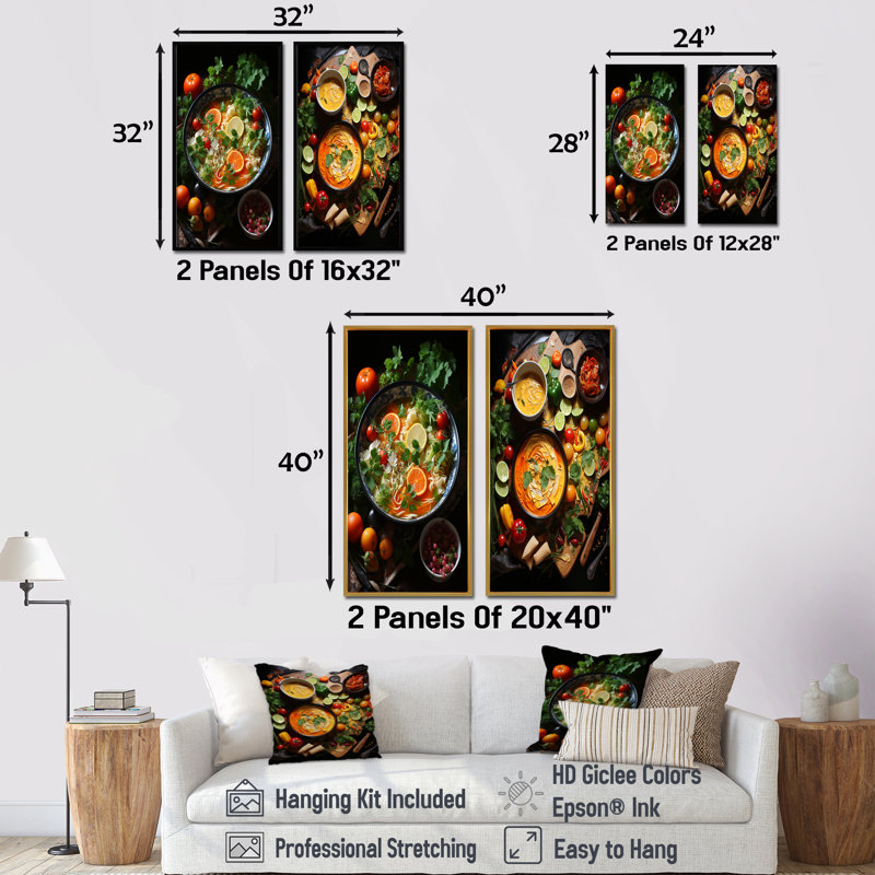 Vegetation Soup Charm - Soup Canvas Art Print Set Of 2, 28" H x 25" W, Wrapped Canvas