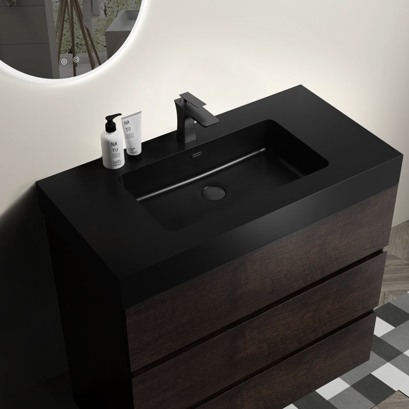 Meuble-lavabo de 36 po en noyer - Fonctionnement silencieux et en douceur, rangement moderne en noyer, lavabo, Walnut, 35" W