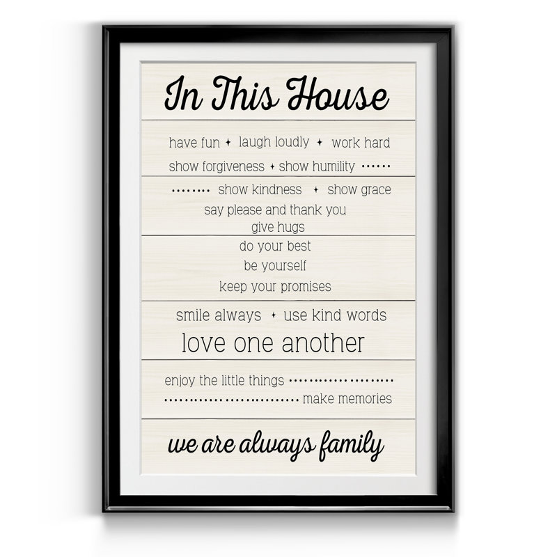 In This House - Reproduction d'art textuel sur papier encadré, H 18,5 po x l 24,5 po x P 1,5 po, Noir