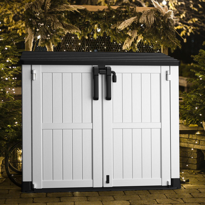 51.1''W Outdoor Resin Horizontal Storage Shed-280 Gallon, White/Black
