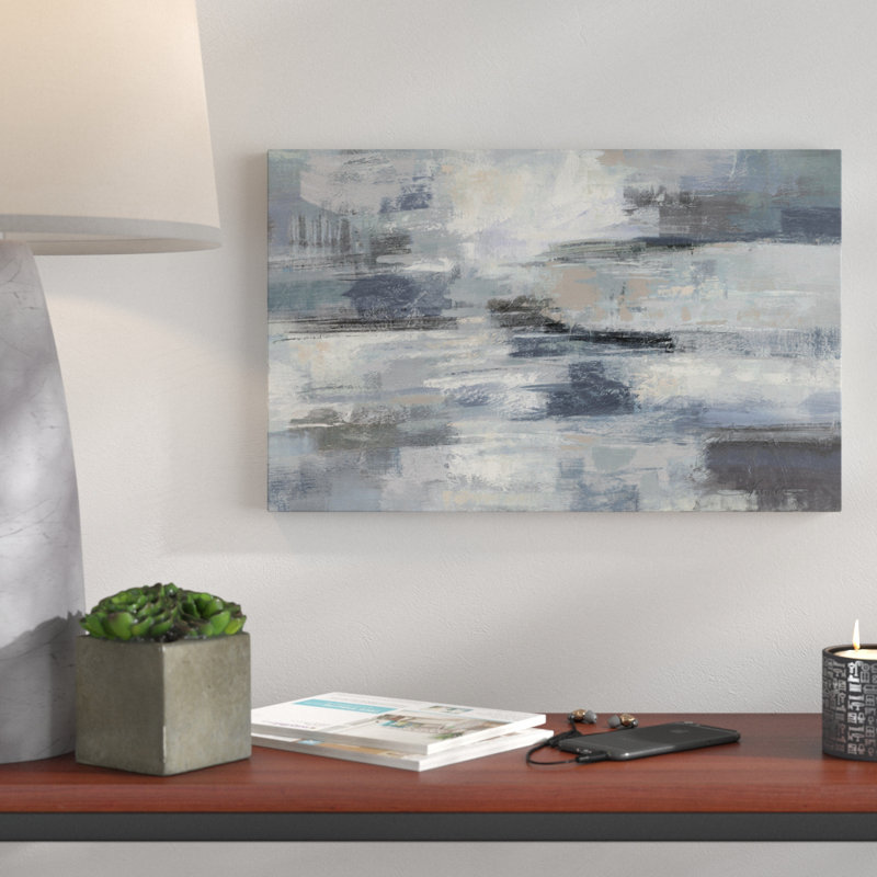 «Clear Water Indigo and Gray», reproduction de peinture acrylique sur toile tendue, H 30 po x l 47 po x P 2 po