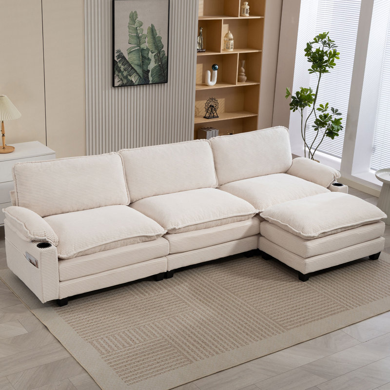 Canapé modulaire de 113 po avec repose-pieds modulaire de 113 po, grand canapé confortable en forme de L, canapé modulaire en L à 4 places, canapé modulaire moderne en nuage pour le salon, canapé à siège profond