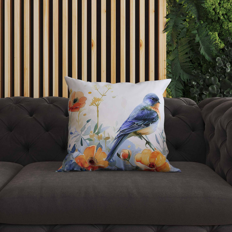 Coussin intérieur / extérieur Tranquil Thicket, Carré 20 po, Bleu / Orange