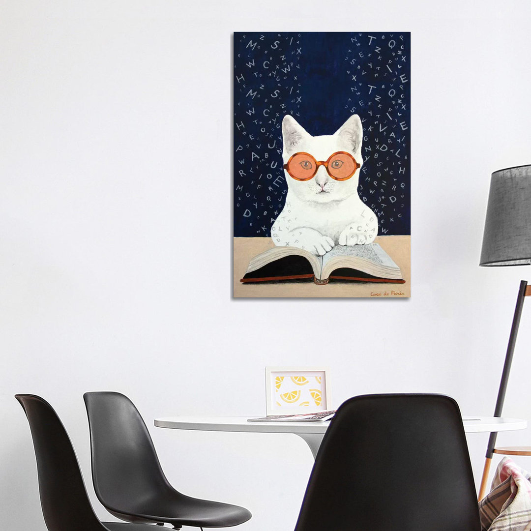 Cat Reading a Book by Coco de Paris - Unframed Graphic Art on Canvas