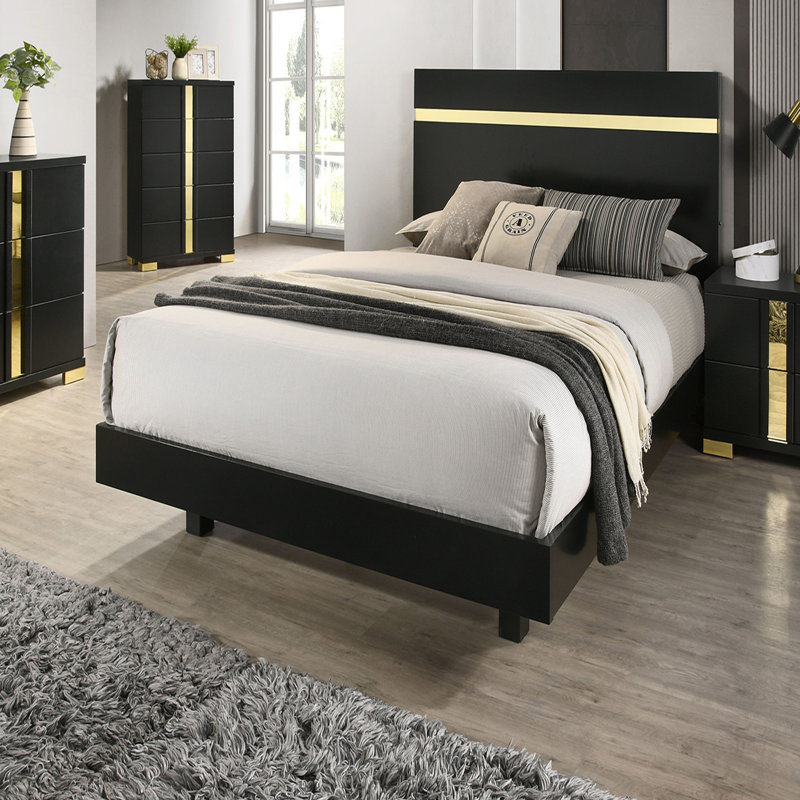 Modern Bed Underbed LED Modern Bedroom Furniture, Black, Full