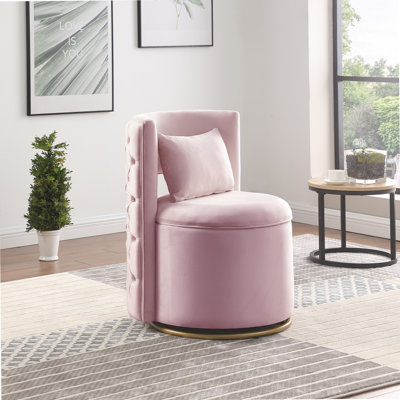 Fauteuil d'appoint pivotant à 360 ° avec fonction de rangement, fauteuil incurvé en velours avec base en métal doré pour le salon, la chambre de bébé et la chambre à coucher