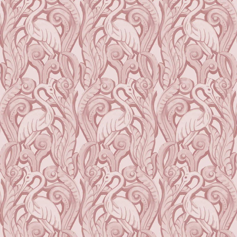 Deco Heron - Wallpaper, Blush, Faux Grasscloth, Non-Pasted