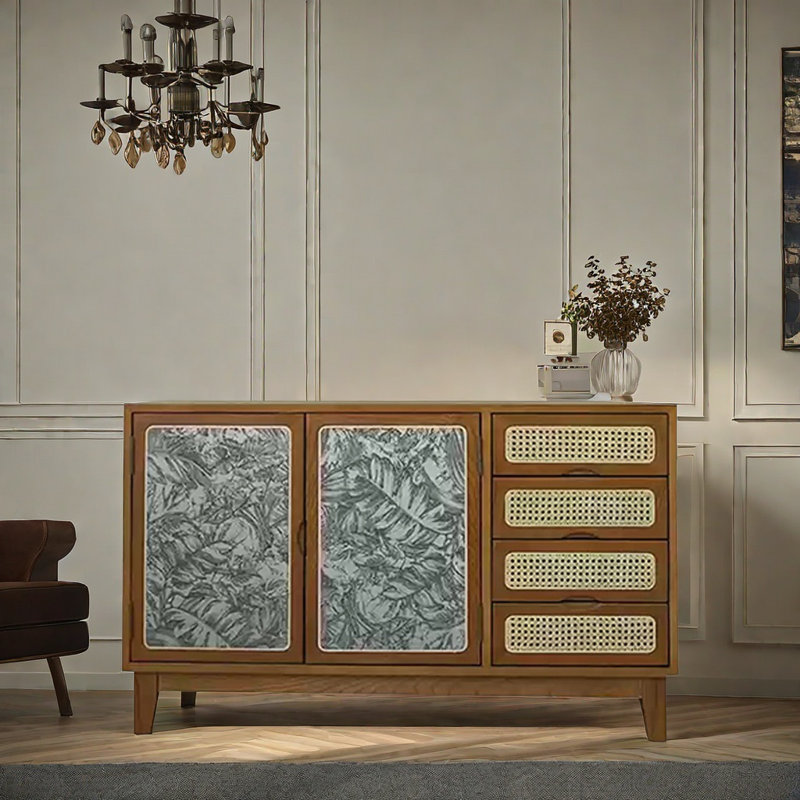 Armoire d'appoint en rotin de style rétro, Brun