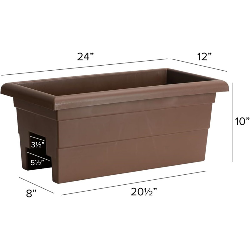 Kaysville Plastic Rectangular Railing Planter, Brown