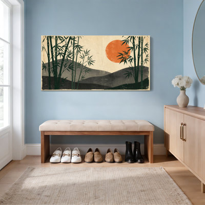 Ensemble de 1 tableau sur toile tendue représentant une forêt de bambous et un paysage de montagne