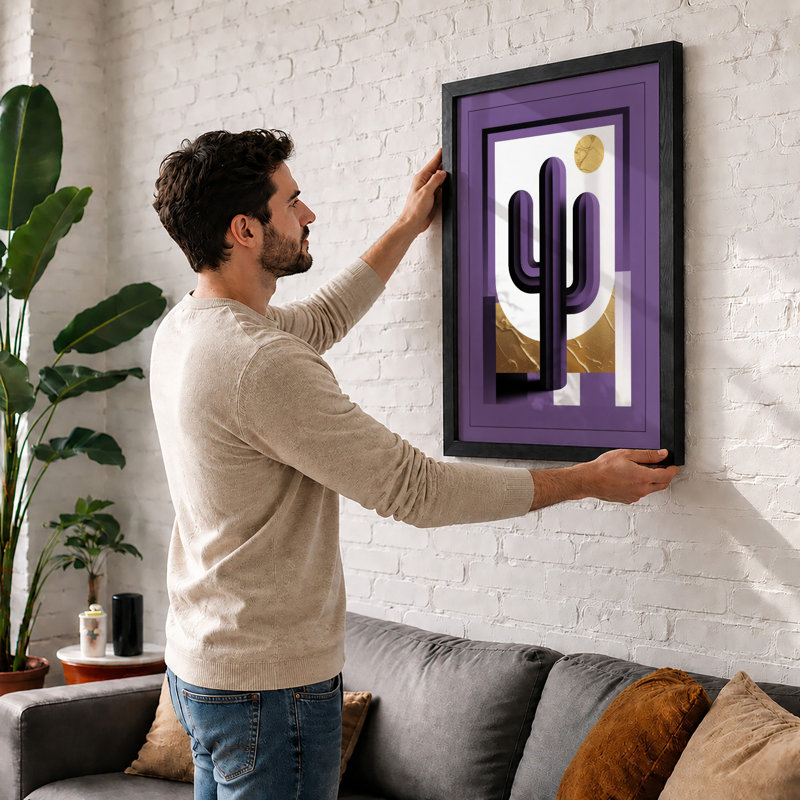 Desert Saguaro Art Deco - Framed Print, A3 - 42.0 x 29.7 cm, Unframed