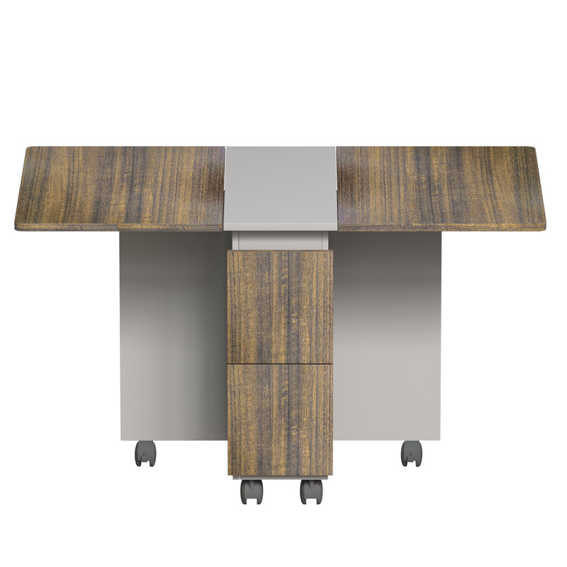 The 55'' Drop-Leaf Wood Kitchen and Dining Room Table Set features storage and 6 wheels, perfect for saving space in small areas. Available in Brown.