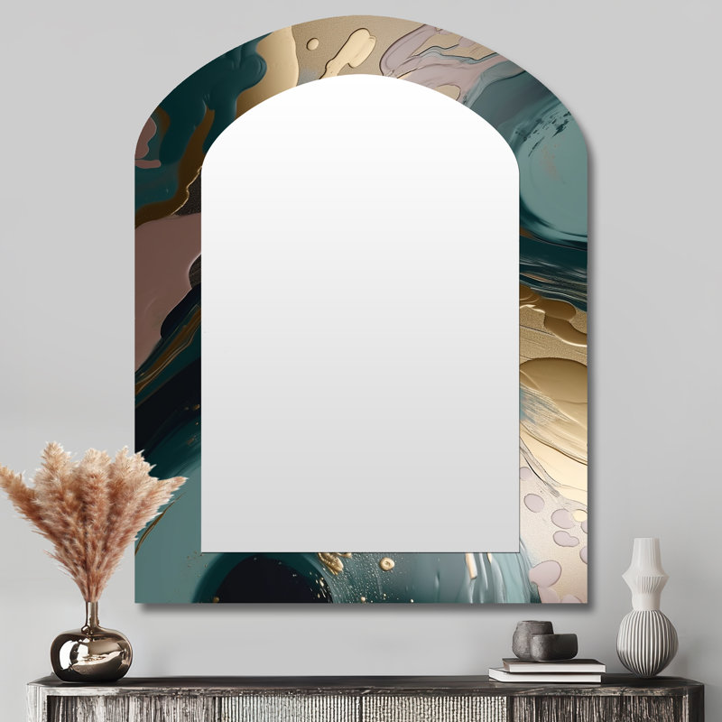 Gold and green Abstract marble harmony swirls III - Marble Asymmetrical Decorative Wall Mirror, Modern Freeform Mirror, Printed Metal Art