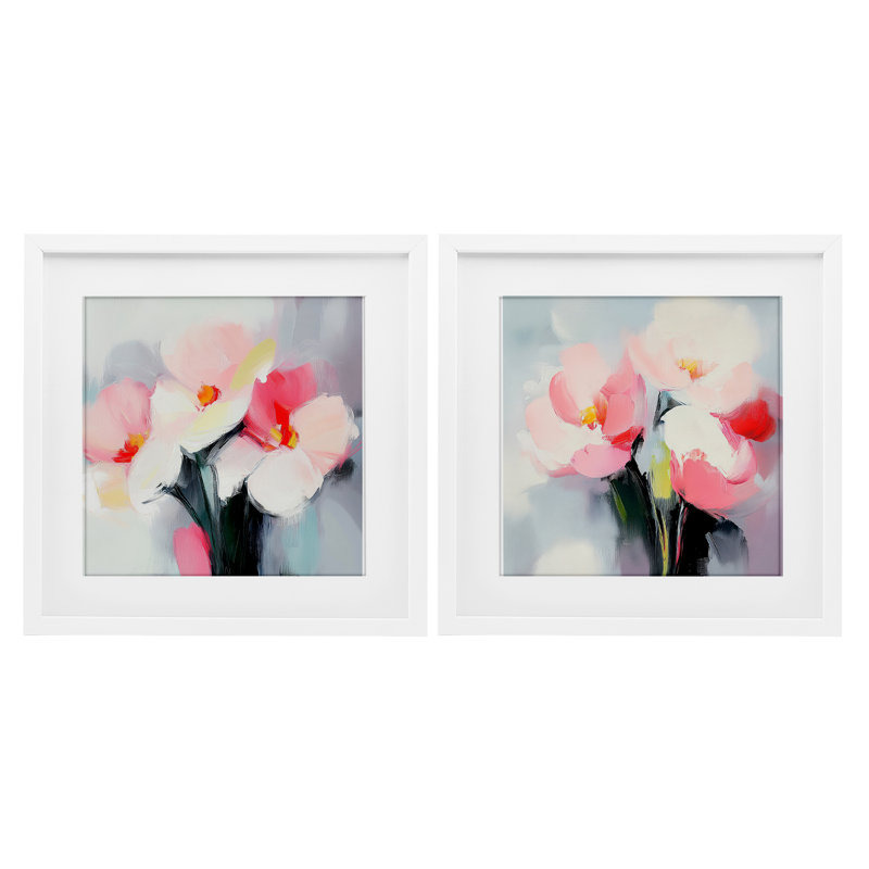 Floral Flare of Emotion, ensemble de 2 reproductions encadrées sous verre, design par Mona Grace, H 13 po x l 13 po