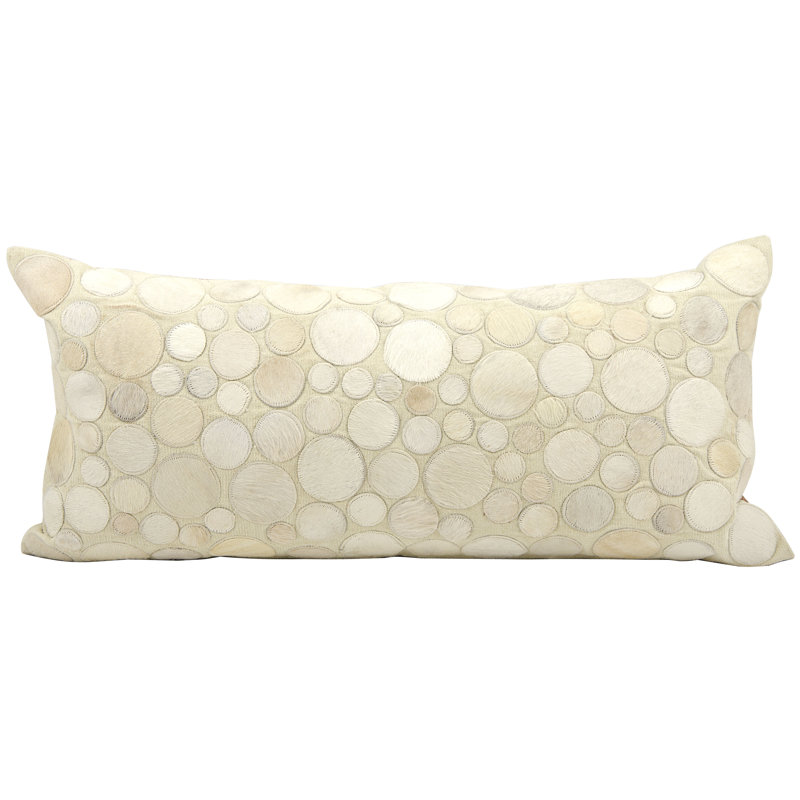 Geometric Leather/Suede Throw Pillow, Ivory