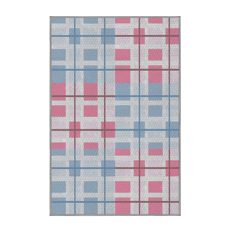 Tapis rose/bleu/vert à motifs, Rectangle 2 pi x 5 pi