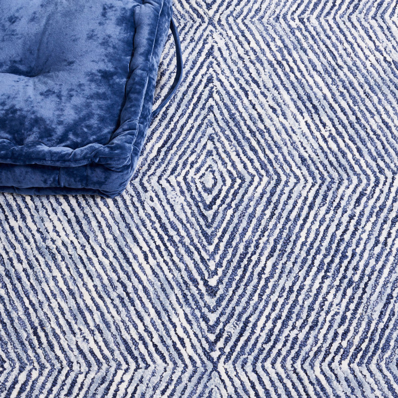 Tapis bleu en laine / coton touffeté à la main Soho, Rectangle 4 pi x 6 pi