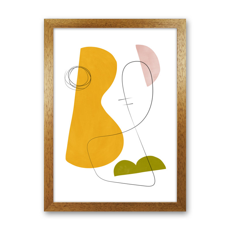 Abstraction With Grey Lines III - Print, 88cm H x 64cm W x 3cm D, Brown Framed
