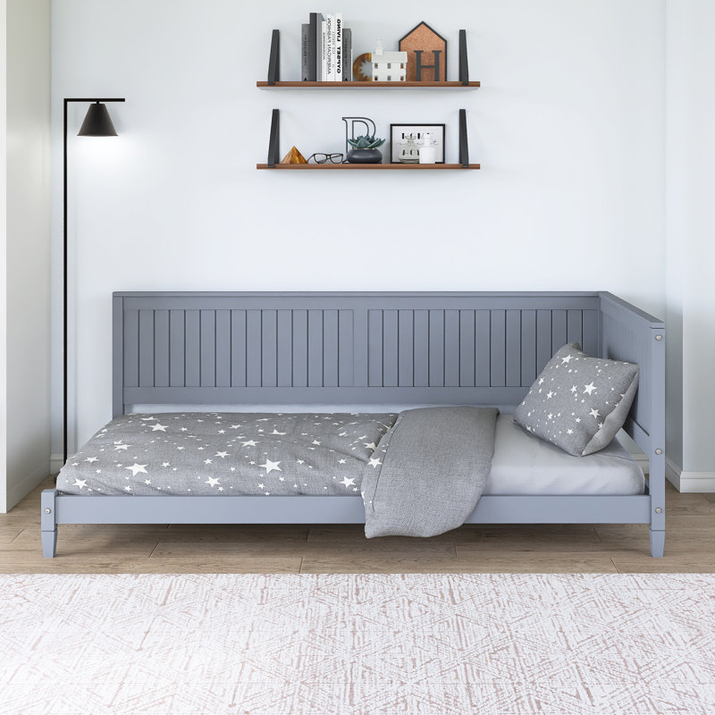 Lit plateforme en bois avec accoudoirs, Gris, Lit simple