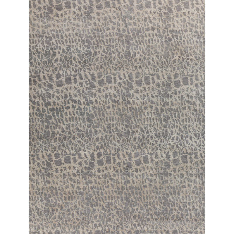 Hand Knotted Animal Print Area Rug in Gray, Rectangle 9" x 12"
