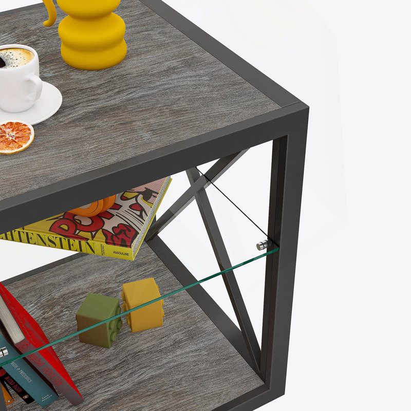Ensemble de 2 tables de chevet modernes pour chambre à coucher et salon, plateau en panneau de fibres à densité moyenne en bois trempé et bois naturel, table d'appoint de style industriel
