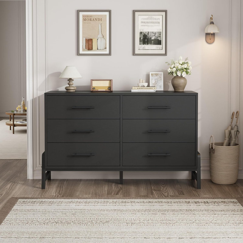 6 Dresser for Bedroom, 52 in Wide Drawer with Large Storage Space, Freestanding Wooden Closet Storage Dresser Chest for Living Room, Bedroom, Entryway